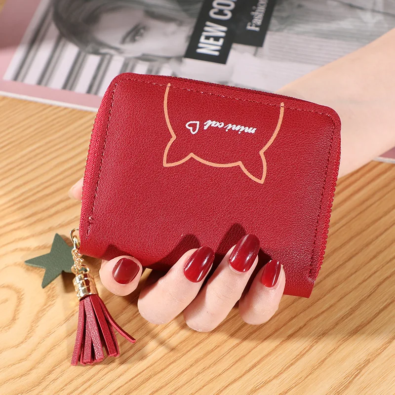 

9-Colour New Fashion PU Leather Zipper Short Women Wallets Ladies Small Tassel Money Coin Purses Female Clutch Cards Holders