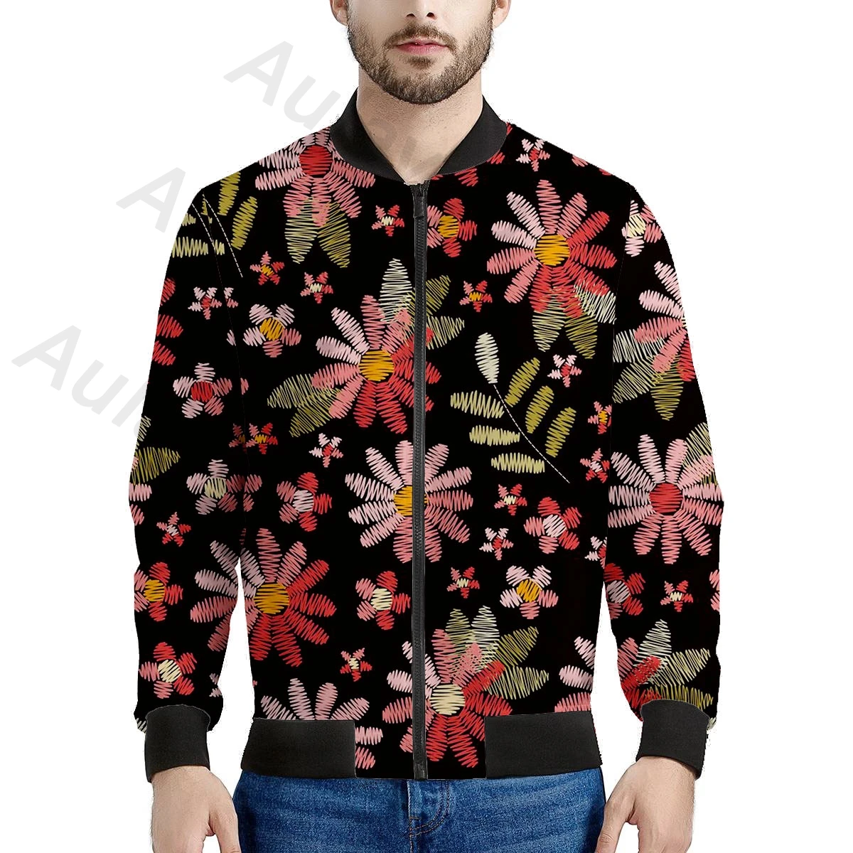 

Aulaygo Jacket Men Fashion Casual Loose Retro Pattern Leaf Printed Sportswear Outdoors Bomber Top Coat Coats Plus Size Vetements