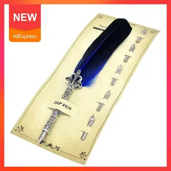 

1 set Creative Feather Pen Calligraphy Pen Retro Dip Colors 10 Set Gifts Stationery Pen Wedding N8L2