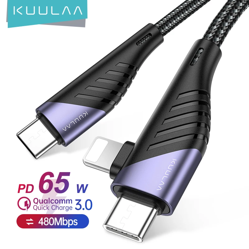 

KUULAA USB C Cable to USB Type C to Lightning Cord For iPhone 13 12 11 Xiaomi 11T Pro Samsung S21 65W 20W 3A Fast Charging Wire