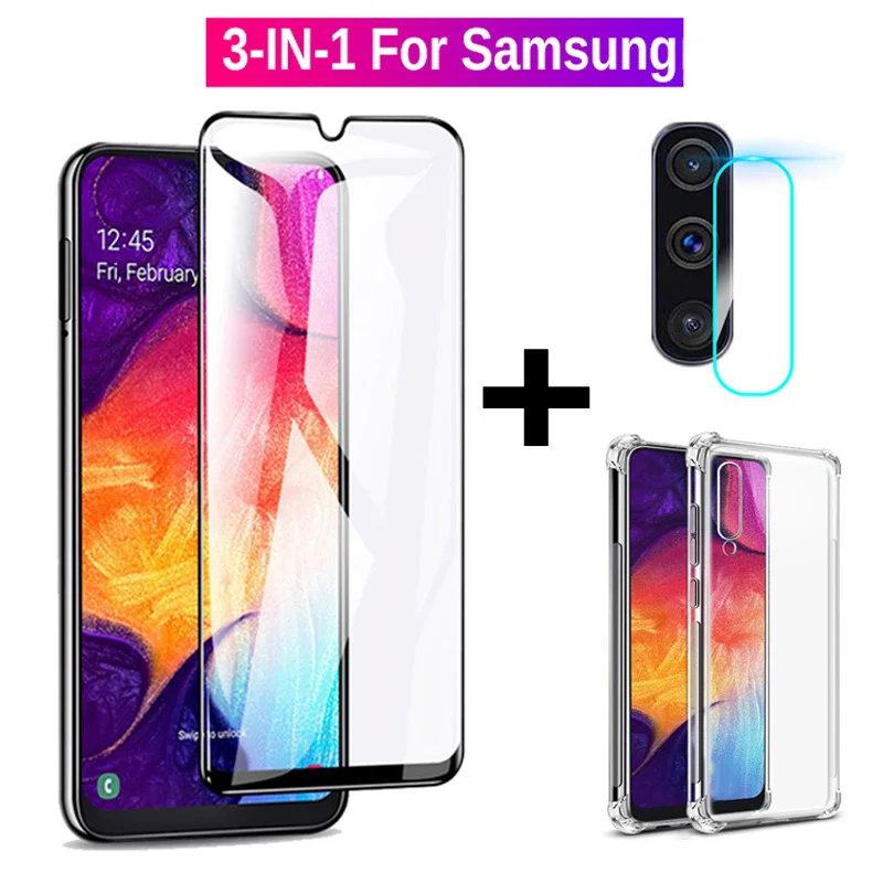 

3-in-1Case + Camera Tempered Glass for samsung A70S A70 Screen Protector for samsung A50 A20e A40 A30 A20 A10 Glass film