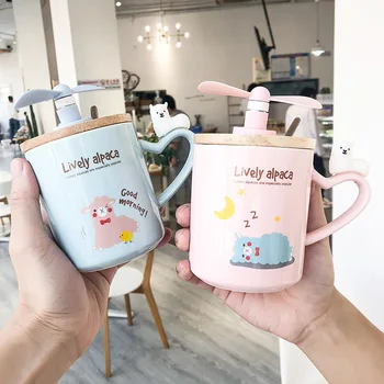 

Creative USB Mini Fan Mug with bamboo lid,Ceramic Mug Coffee Tea Milk Stave Cups with Handle Coffee Mug Novelty Gifts