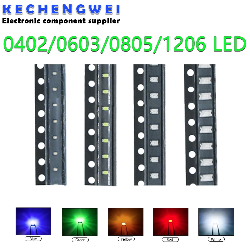 100 шт. 0402 0603 0805 1206 smd led красный желтый и зеленый цвета белого синего оранжевый