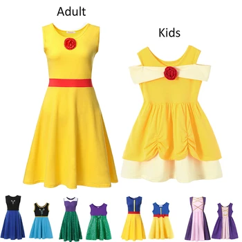 

Mother and Daughter Princess Dress Girl Adult Belle Elsa Anna Arier Snow White Rapunzl Party Dress Kids 2-8T Women S-M-L-XL-XXL