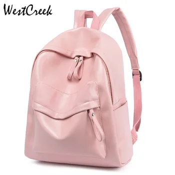 

WESTCREEK Brand Women PU Leather Waterproof Travel Bag Student Multifunction Backpacks Large Capacity Pink Backpack