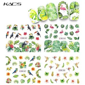 

KADS Nail Sticker Decals Flower Leaves Flamingo Design Water Transfer Sticker Manicure Sliders Summer Nails Art Decoration Wraps