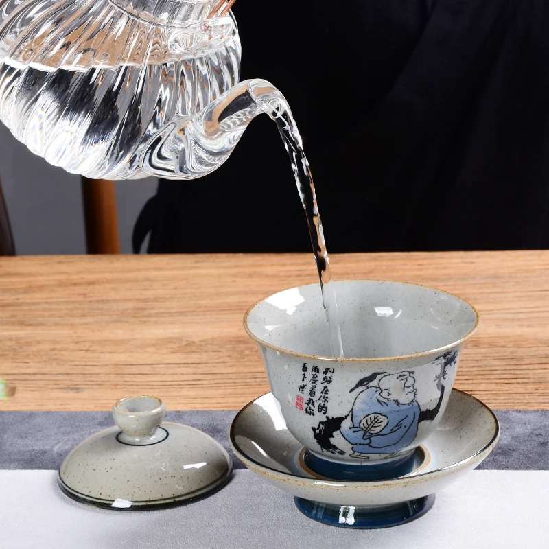 Винтажный китайский синий и белый Gaiwan большой размер искусственный керамический