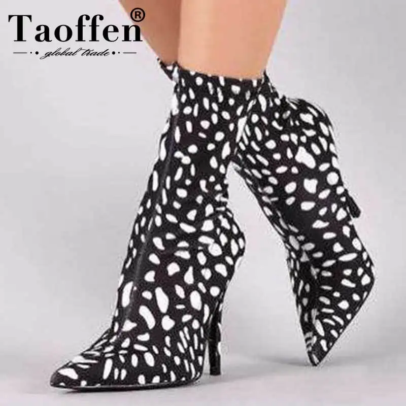 Taoffen/пикантные женские черные сапоги до середины икры в горошек модная офисная