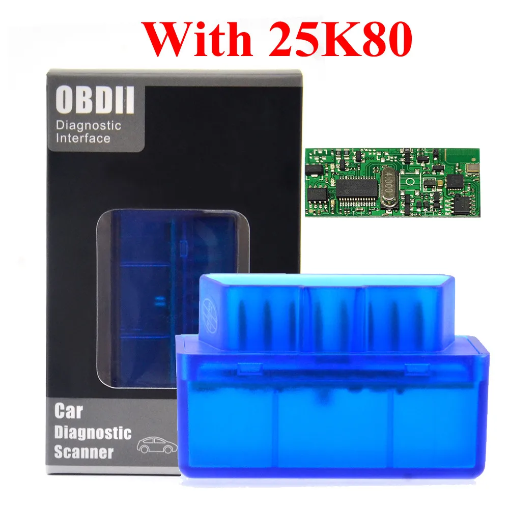 Новейший 25K80 Мини elm327 Bluetooth OBD2 V1.5 OBD 2 Автомобильный диагностический инструмент сканер elm327 OBDII адаптер автоматический диагностический инструмент - Цвет: blue 1.5 wt 25K80
