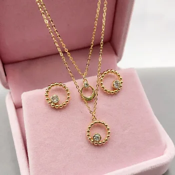 

Lanyika Fashion Jewelry Delicate Double Chain Circle Zircon Micro inlay Necklace with Earrings for Everyday Wedding Best Gift