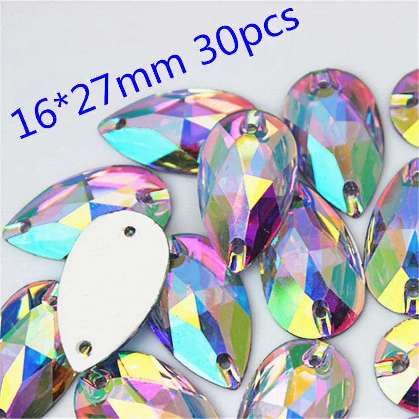 16x27mm 30pcs 200-30pcs/bag Crystals AB Rhinestones trim Flat Back sewing 2 Hole Stones Resin Beads For DIY Wedding Dress Decoration 8Y668 - Цвет: 16x27mm 30pcs
