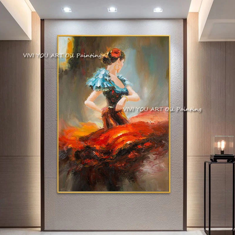

100% Handmade abstract art oil painting spanish dancers Beauty image Neo-Classical Porch Mural Hotel Decorative Painting