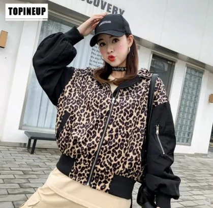 

Fashion Harajuku Style Short-sleeved Baseball Jacket lapel Collar animal leopard print casual short coats