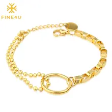 FINE4U B216 браслет на цепочке из нержавеющей стали для мужчин и женщин золотого цвета, круглые шарообразные браслеты, уникальные ювелирные изделия