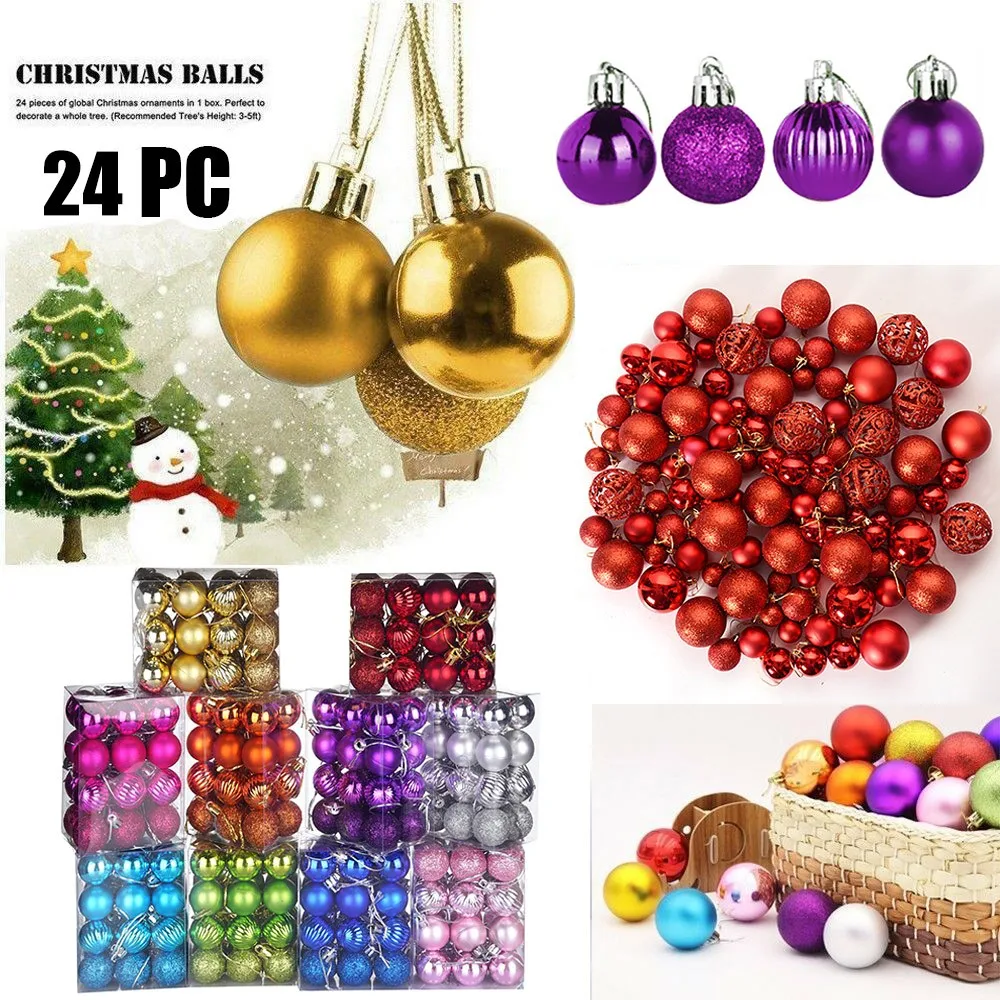 24 шт., Рождественский шар, рождественская елка, блестки, пластиковые вечерние украшения, висячие украшения, декор Bombki Choinkowe, Рождественские шары