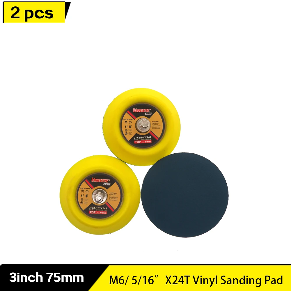 2pcs 3“ 75MM Vinyl Sanding Pad with M6&amp5/16&quotx24 Thread Sander Backing Plate for PSA Discs Replacement Abrasive Tools |