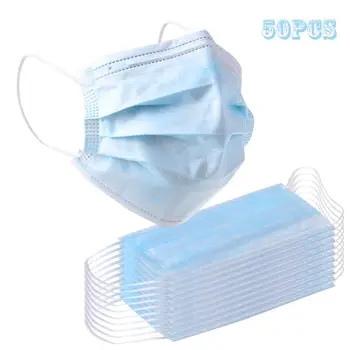 

50Pcs 3 Layers Disposable Mouth Mask Non-Woven Earloop Mouth-Muffle Anti-Fog PM2.5 Protective Respirator