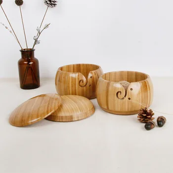 

Wooden Yarn Storage Bowls with Cover Knitted Crochet Wool Boxes Skeins Thread Yarn Holder Handmade Sewing Supplies Organizer