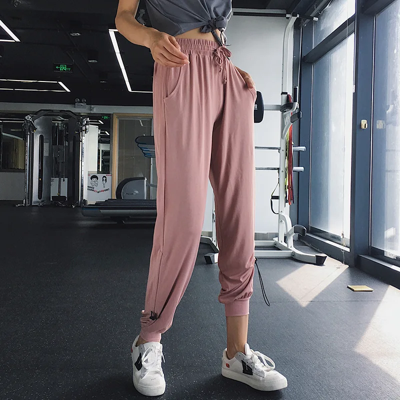 Сеть hong qiu INS Drawstring гимнастические брюки женские лучевые закрывающие ноги свободные повседневные штаны для спортзала быстросохнущие спортивные штаны для бега
