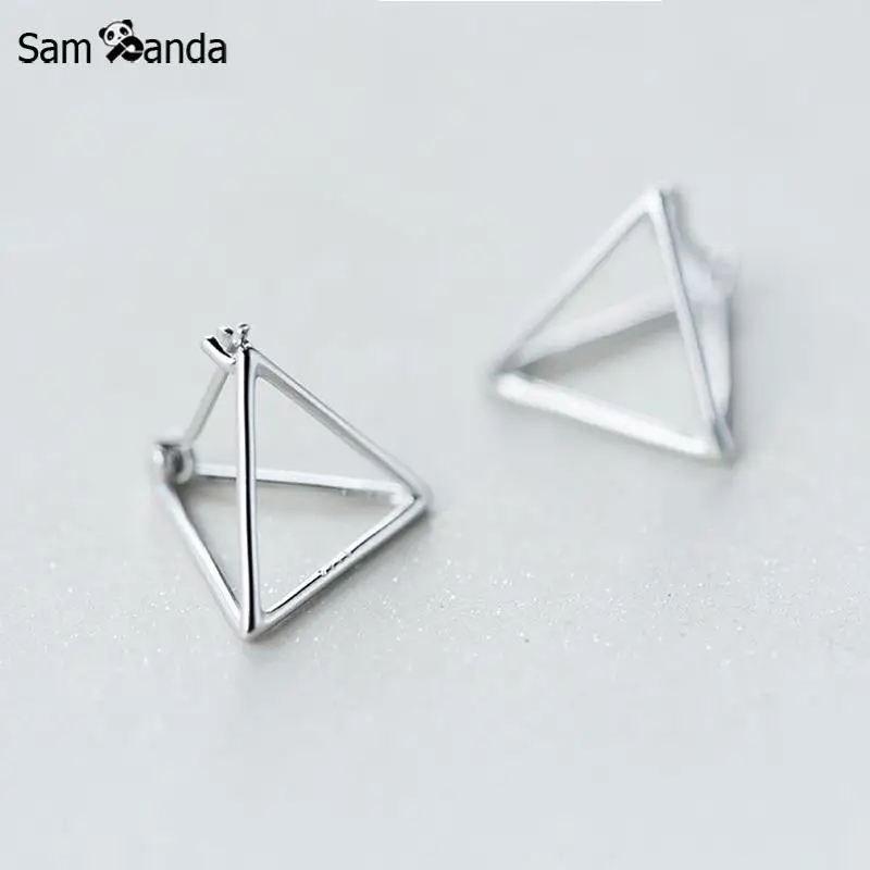

Sampanda New 100% 925 Sterling Silver Simple Dimension Triangle Stud Earrings For Women Hypoallergenic Fashion Jewelry Gift