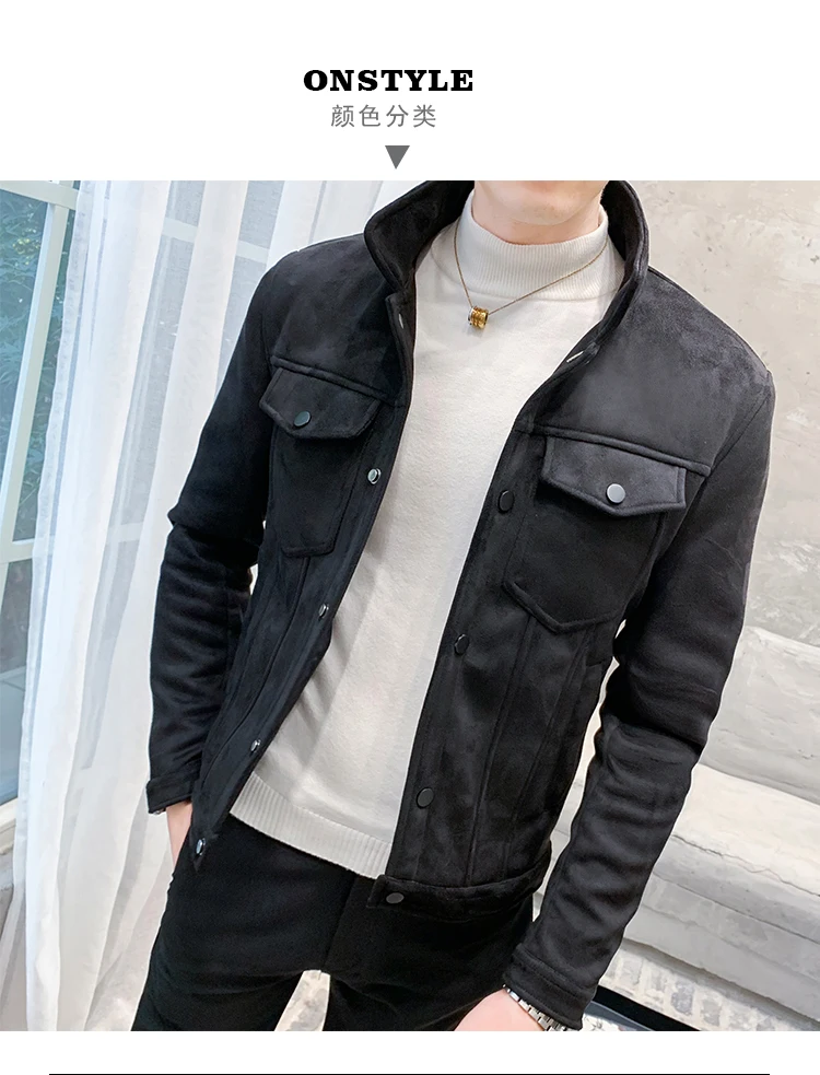 Harajuku пуговица высокого качества Уникальные Дизайнерские мужские замшевые пиджаки пальто с меховой подкладкой Slim fit мотоциклетная куртка с карманами пальто