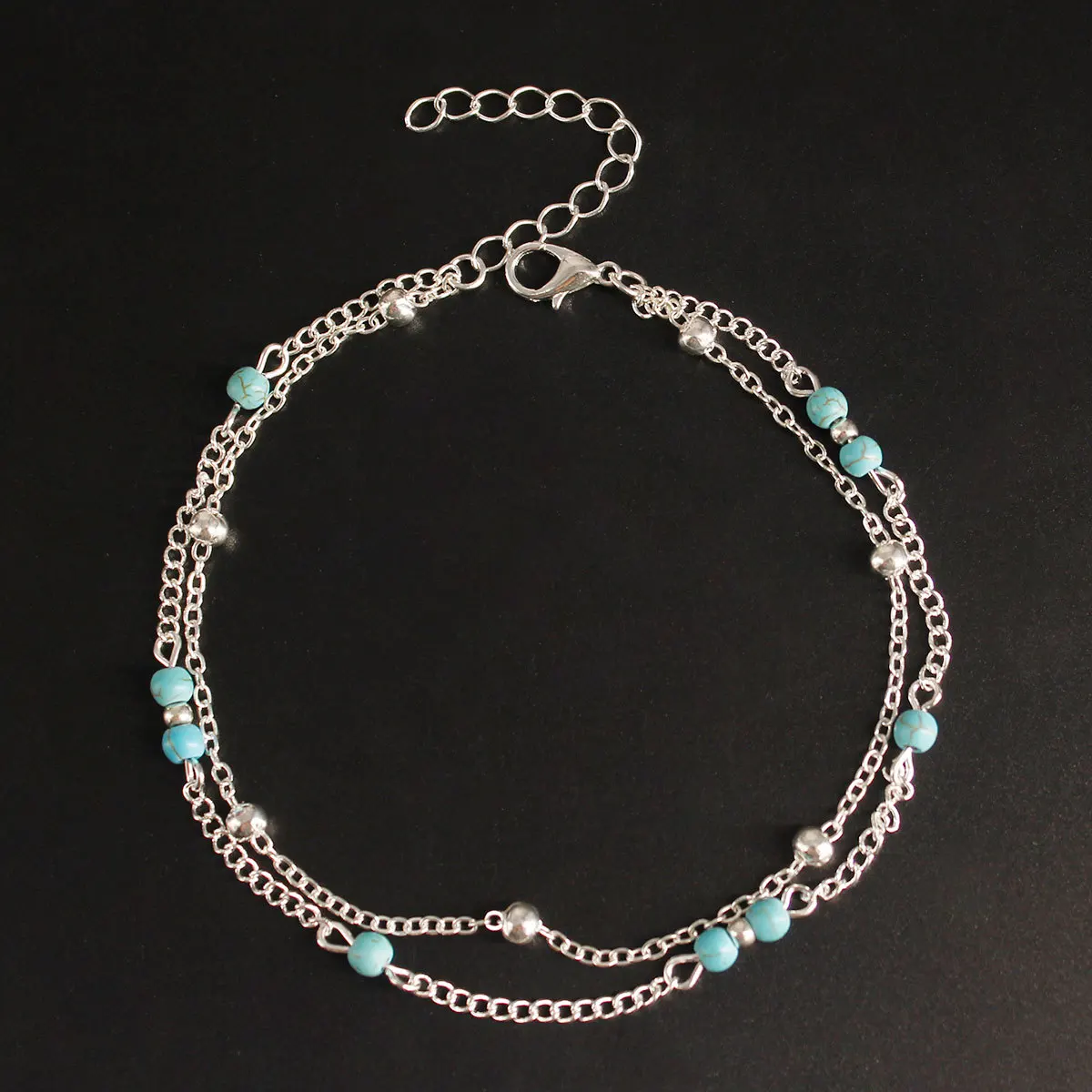 

Trend Hot Selling Versatile Fashion Parts Source Handmade Double Layer round Beads Turquoise Anklet K274