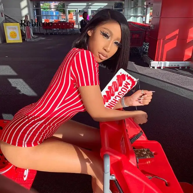 

Fashion Striped Slim Sexy Deep V-neck Women's Playsuits Sporty Short Sleeve Female Romper Jumpsuits Clothes Autumn