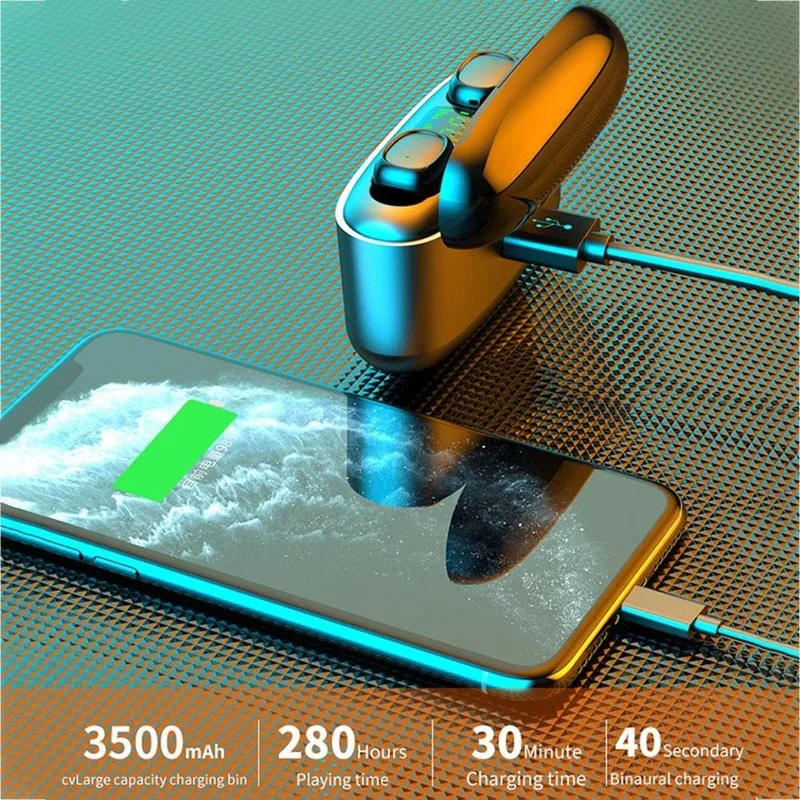 TWS Mini Bluetooth Headset Fingerprint Touch Ipx7 Waterproof Mini Earbuds with Digital Display Charging Case for Android IOS