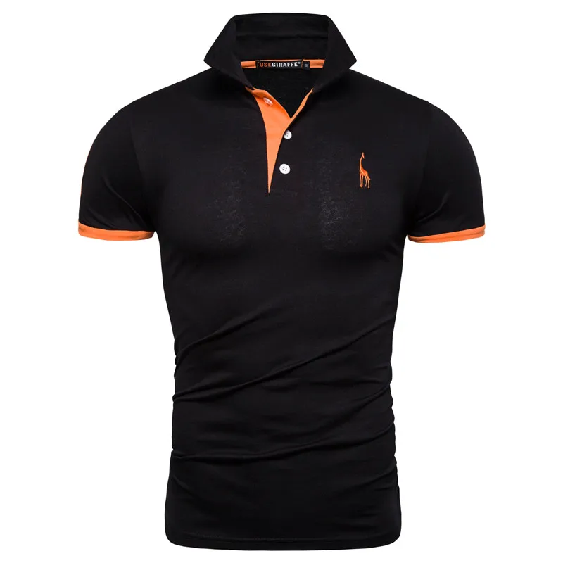 black orange Прямая поставка, брендовая мужская футболка с вышивкой жирафа, повседневная мужская футболка из хлопка, большие S-3XL - Цвет: black orange