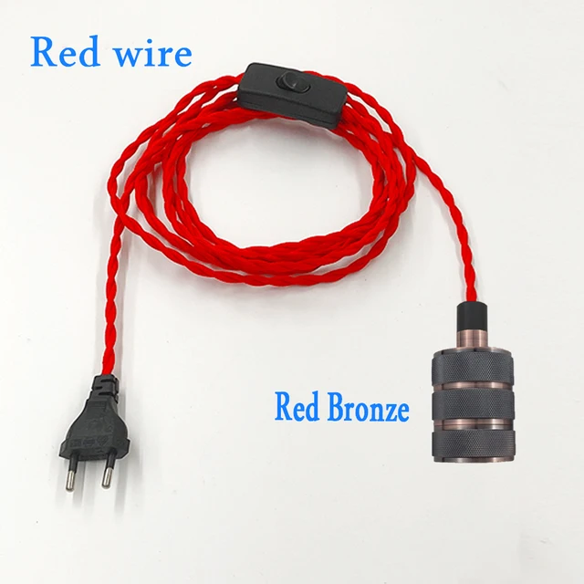 Vintage Power Cords EU Plug With Line Switch E27 LED Lights Edison Bulbs Incandescent Lamps Socket Twisted Wire Cord Lamp Hoder red H