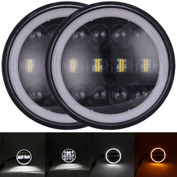 

7" LED Headlights 60W High Low Beam LED H4 Halo Angel Eye DRL Amber Turn Signal for Jeep Wrangler JK TJ Land Rover Lada niva 4x4