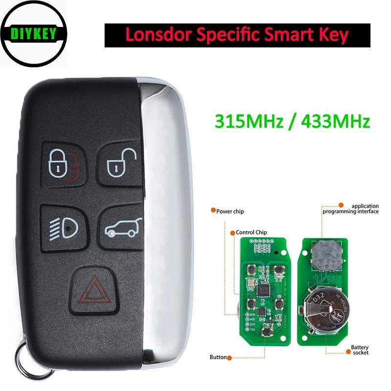 

Специальный смарт-ключ DIYKEY Lonsdor с 5 кнопками 315 МГц/433 МГц для 2015 2016 2017 Land Rover Jaguar Word для Lonsdor K518