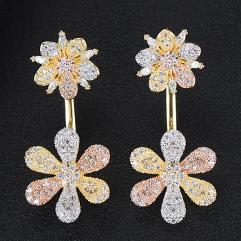

Luxury Noble Flowers Trendy Dangle Earrings For Women Wedding Full Micro Cubic Zirconia Crystal CZ Dubai Bridal Drop Earrings
