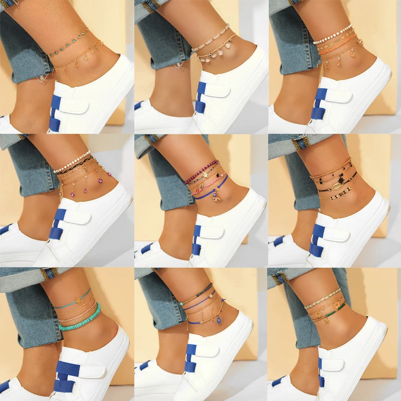 Tocona Colorful Bead Anklets for Women Summer Shell Cactus Handmade Rope Clear Rhinestone Multi-layer Star Foot Chain Jewelry Tocona Colorful Bead Anklets for Women Summer Shell Cactus Handmade Rope Clear Rhinestone Multi-layer Star Foot Chain Jewelry
