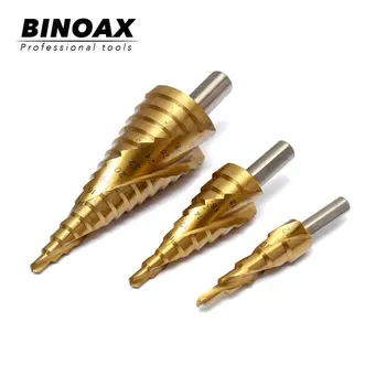 

BINOAX HSS Steel Triangle Shank Spiral Groove Step Drill Bits Power Tools Wood Metal Drilling 4-12mm 4-20mm 4-32mm