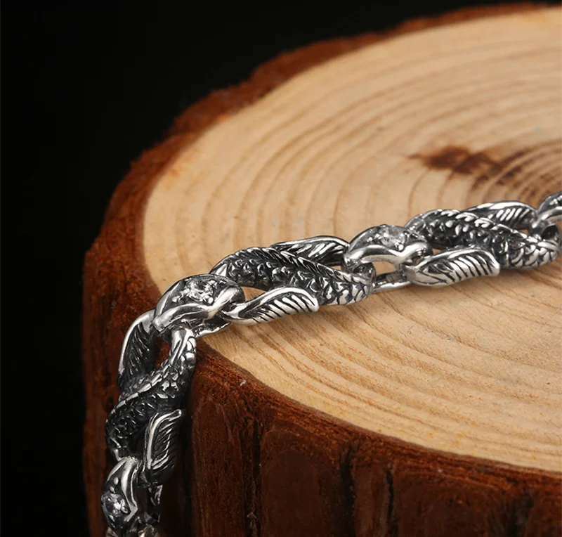 ZABRA мужской серебряный браслет с драконом для мужчин, камни, циркон, белый, красный, серебро 925 пробы, винтажные байкерские браслеты, мужские ювелирные изделия