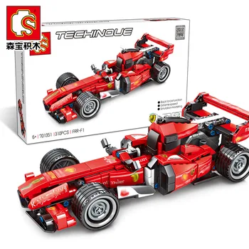 

701351 red horse standard F1 formula car boy play house puzzle assembled children's building block toy