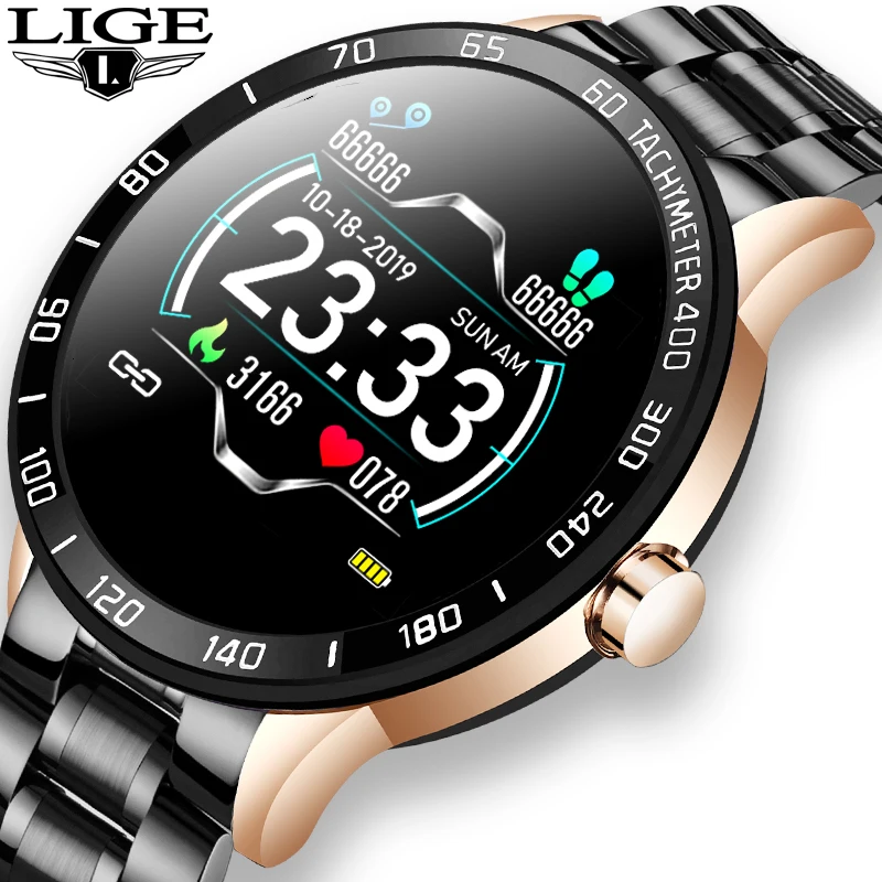 LIGE Steel Band Smart Watch Men Heart Rate Blood Pressure Monitor smart whatch Fitness Tracker Waterproof Sport Smartwatch reloj