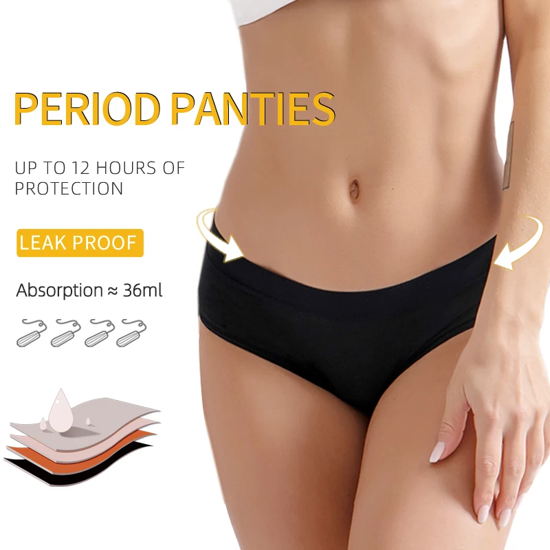 Menstrual Panties Woman Period Underwear Physiological Briefs 4-Layer Fast Absorption Leakproof Bamboo Fiber Period Panties 2