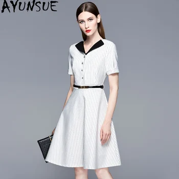 

AYUNSUE Summer Dress 2020 Women Elegant Striped Dress Midi Shirt Dress A Line Ladies Dresses Vestidos De Festa LGH1607123G J4211