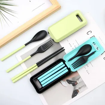 

Folding Chopsticks Spoon Fork Set Students Tableware Box Portable Tableware Take-out Telescopic Tableware Three-piece Set