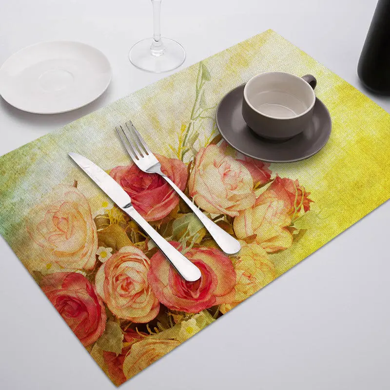 Fuwatacchi Coffee Place Mat Linen Ramadan Dining Table Placemat Tableware Fiber Pad Coaster Eid Party Supplies Table Placemats - Цвет: PC1991