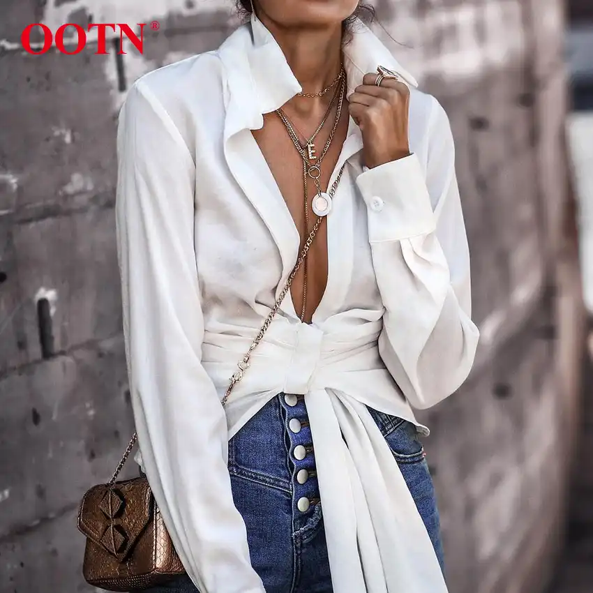 white long sleeve wrap top