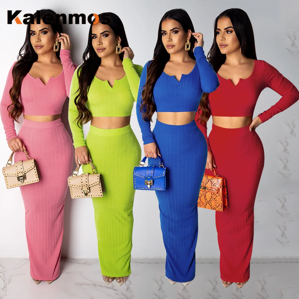 Комплект из двух предметов топ и юбка Женские однотонные облегающие Облегающие