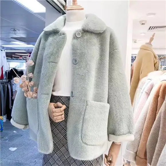 Осень и зима стиль Искусственный из норкового кашемира, меховое плюшевое пальто женское свободное шикарное короткое пальто средней длины