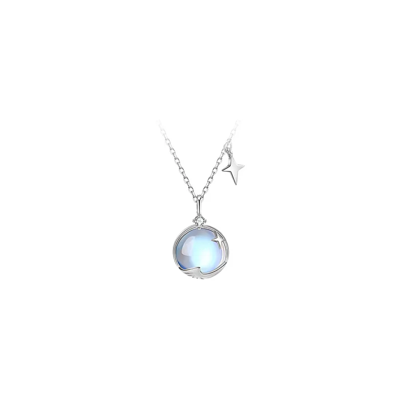 

Fashionable Woman's Jewelry Aurora Moonlight Stone S925 Sterling Silver Necklace Niche Design Sense Of Marine Moon Clavicle Chai