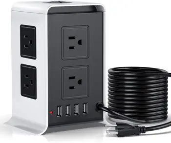 

Power Strip Surge Protector 5M 4 USB 8 Outlet Socket Surge Protector Tower Circuit Protection Socket Tower Power Distributor