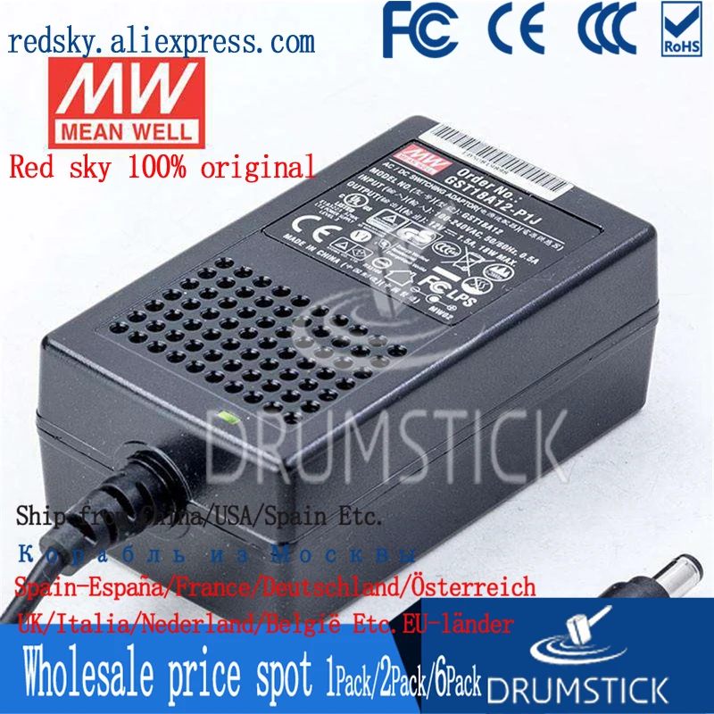 (Only 11.11)MEAN WELL GST18A12-P1J (6Pcs) 12V 1.5A meanwell GST18A 18W AC-DC High Reliability Industrial Adaptor | Обустройство дома