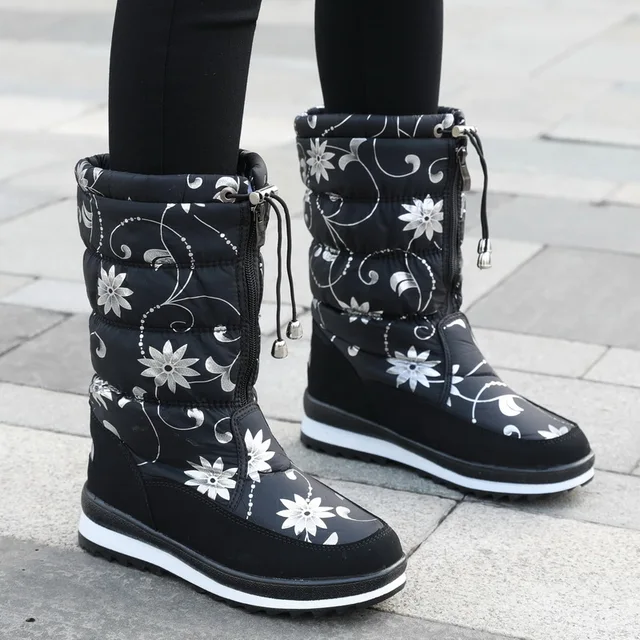 Women snow boots  platform winter boots thick plush waterproof non-slip boots  fashion women winter shoes  warm fur  botas mujer G85-Black