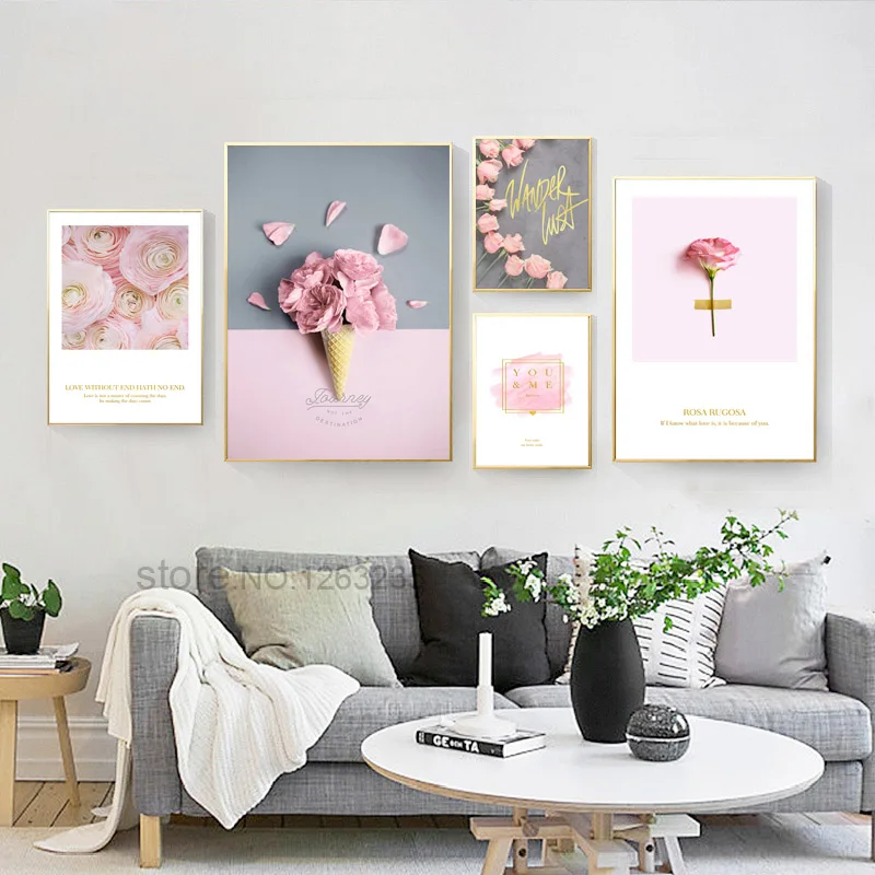 Розовый цветок розы скандинавский постер Cuadros Decoracion картина настенные картины